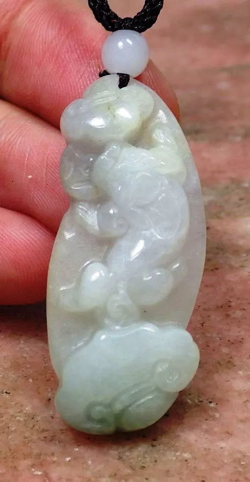 10% OFF- Certified Natural Ice Jadeite Emerald Jade Tablet Translucent Dragon-Pixiu Pendant 《Grade A》