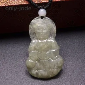 10% OFF- Certified Natural Ice Jadeite Emerald Jade Tablet Translucent Guanyin Pendant 《Grade A》1110