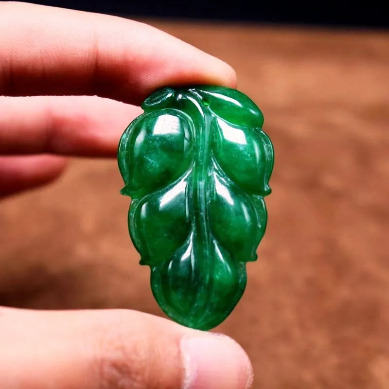 10% OFF- Certified Natural Ice Jadeite Emerald Jade tablets Emerald Leaf Pendant 《Grade A》A2018