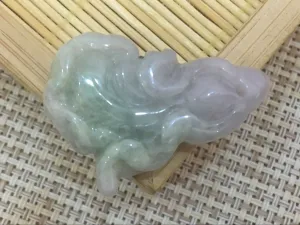 10% OFF- Certified Natural Icy 3 Color Jadeite Emerald A*Jade HandCarved Lucky Cabbage Pendant A-0574
