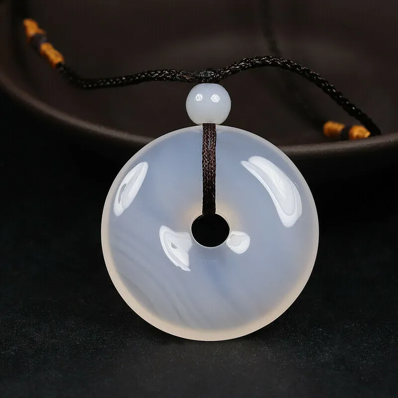 10% OFF- Certified Natural Icy Emerald A Jade Handcrafted Ping'an Circle Donut Pendant A168