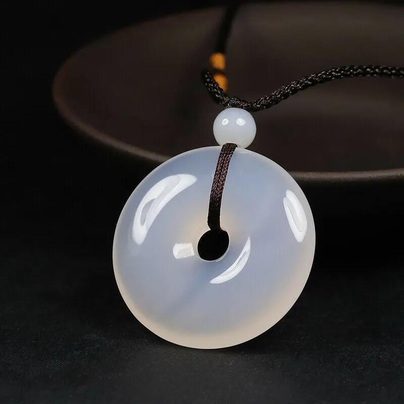 10% OFF- Certified Natural Icy Emerald A Jade Handcrafted Ping'an Circle Donut Pendant A168