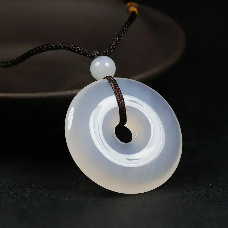 10% OFF- Certified Natural Icy Emerald A Jade Handcrafted Ping'an Circle Donut Pendant A168