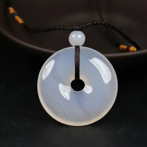 10% OFF- Certified Natural Icy Emerald A Jade Handcrafted Ping'an Circle Donut Pendant A168