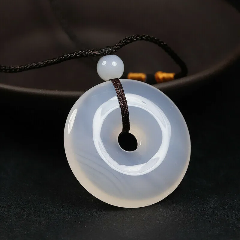 10% OFF- Certified Natural Icy Emerald A Jade Handcrafted Ping'an Circle Donut Pendant A168