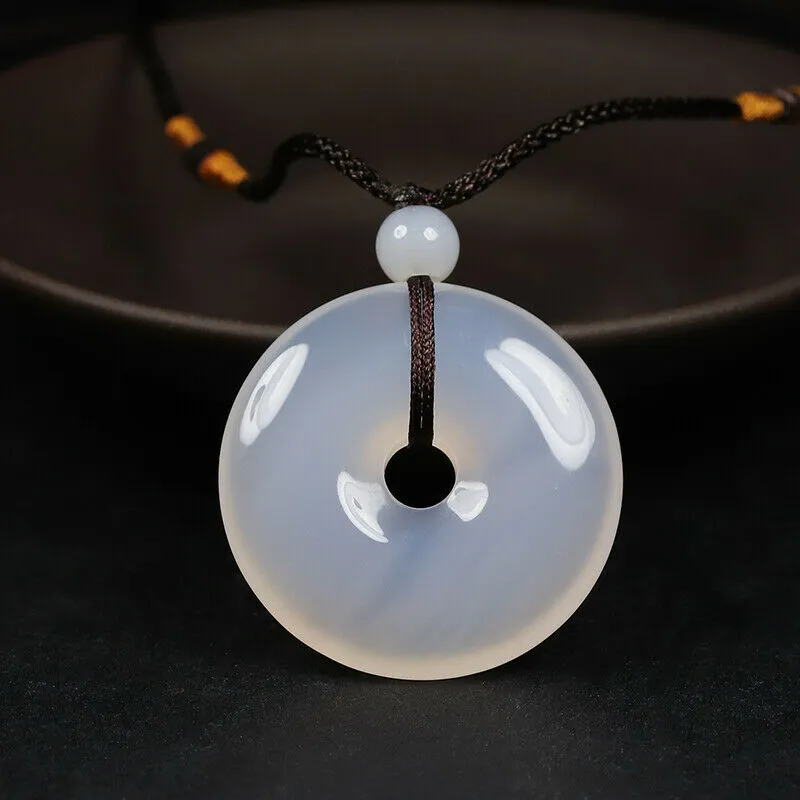 10% OFF- Certified Natural Icy Emerald A Jade Handcrafted Ping'an Circle Donut Pendant A168