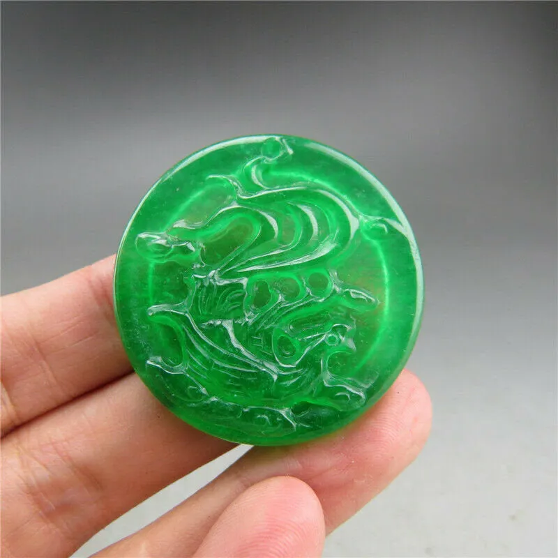 10% OFF- Certified Natural Icy Green Jadeite Emerald A Jade HandCarved Beautiful Phoenix Pendant A3