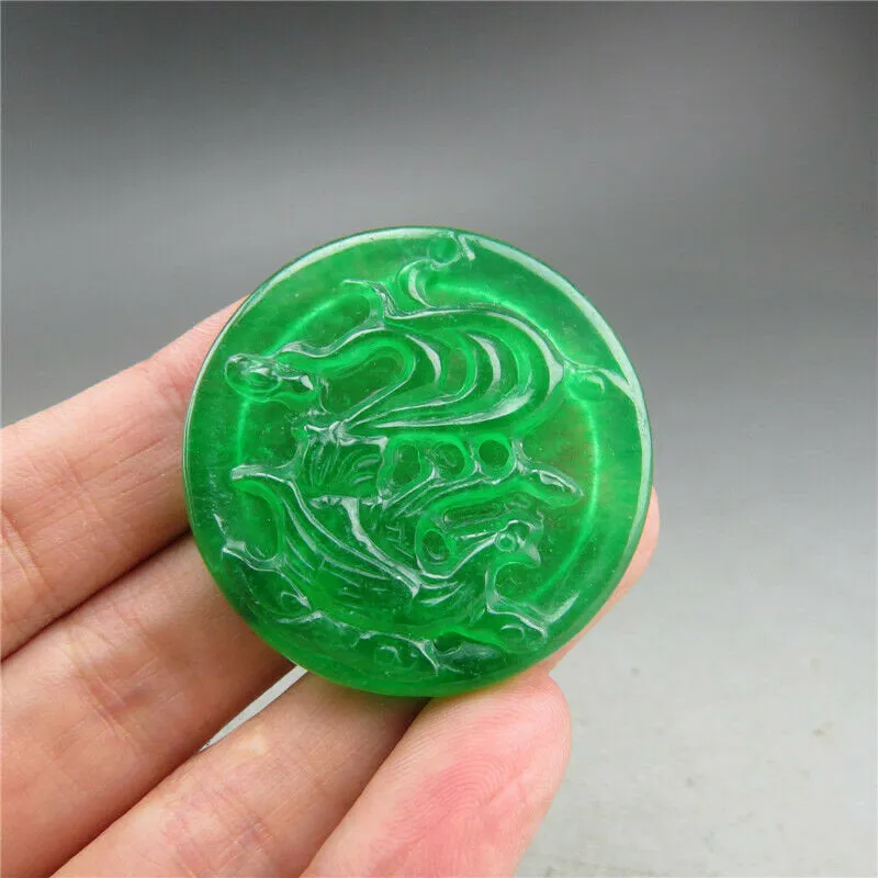 10% OFF- Certified Natural Icy Green Jadeite Emerald A Jade HandCarved Beautiful Phoenix Pendant A3