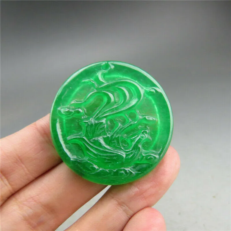 10% OFF- Certified Natural Icy Green Jadeite Emerald A Jade HandCarved Beautiful Phoenix Pendant A3