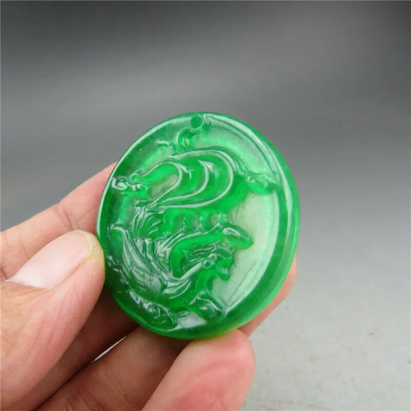 10% OFF- Certified Natural Icy Green Jadeite Emerald A Jade HandCarved Beautiful Phoenix Pendant A3