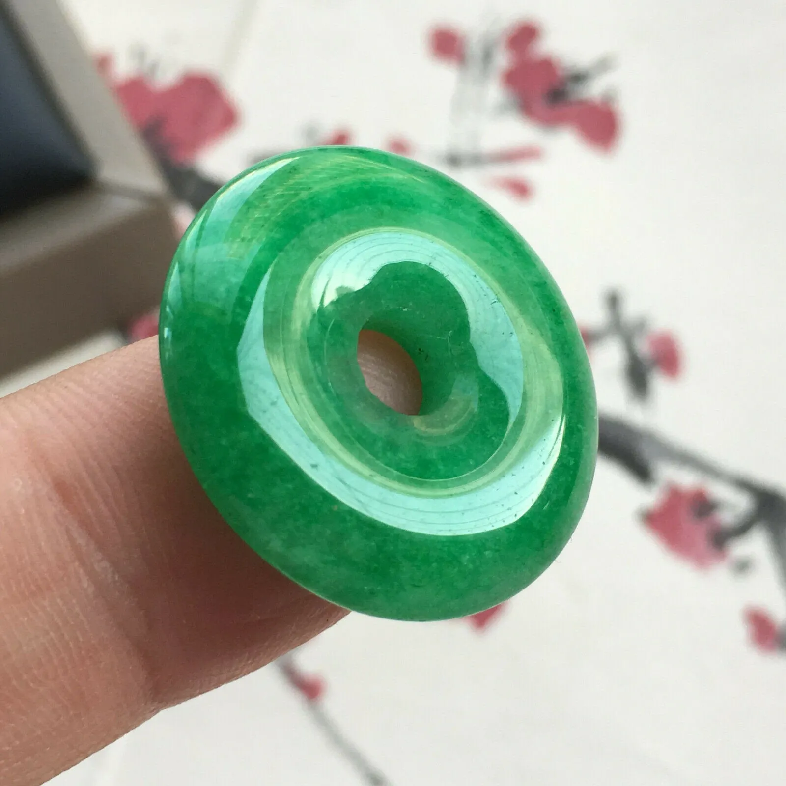 10% OFF- Certified Natural Icy Green Jadeite Emerald A Jade HandCarved Donut Safty Pendant A106