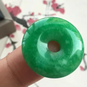 10% OFF- Certified Natural Icy Green Jadeite Emerald A Jade HandCarved Donut Safty Pendant A106