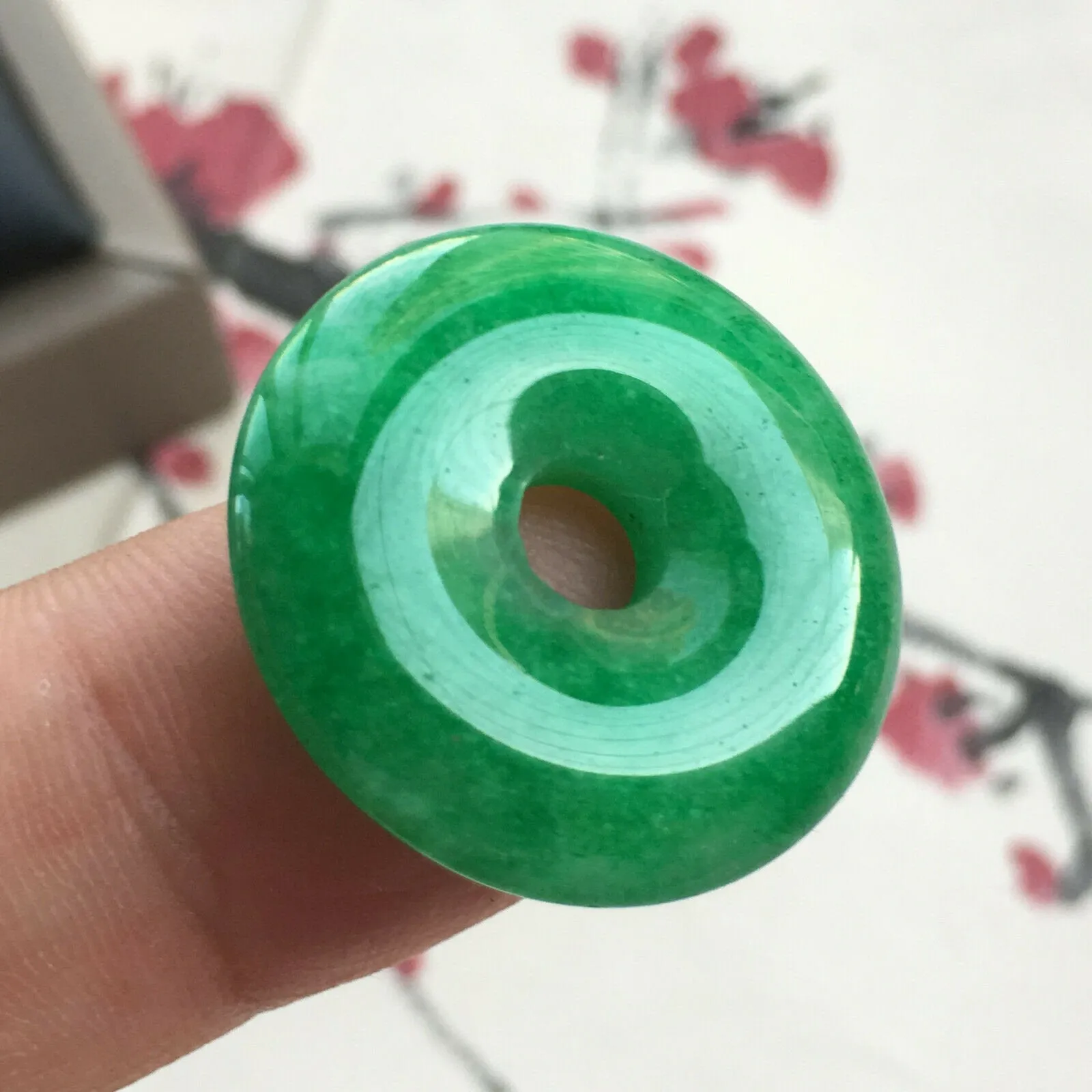 10% OFF- Certified Natural Icy Green Jadeite Emerald A Jade HandCarved Donut Safty Pendant A106
