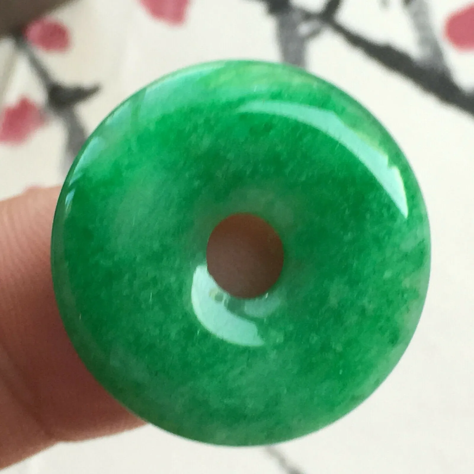 10% OFF- Certified Natural Icy Green Jadeite Emerald A Jade HandCarved Donut Safty Pendant A106