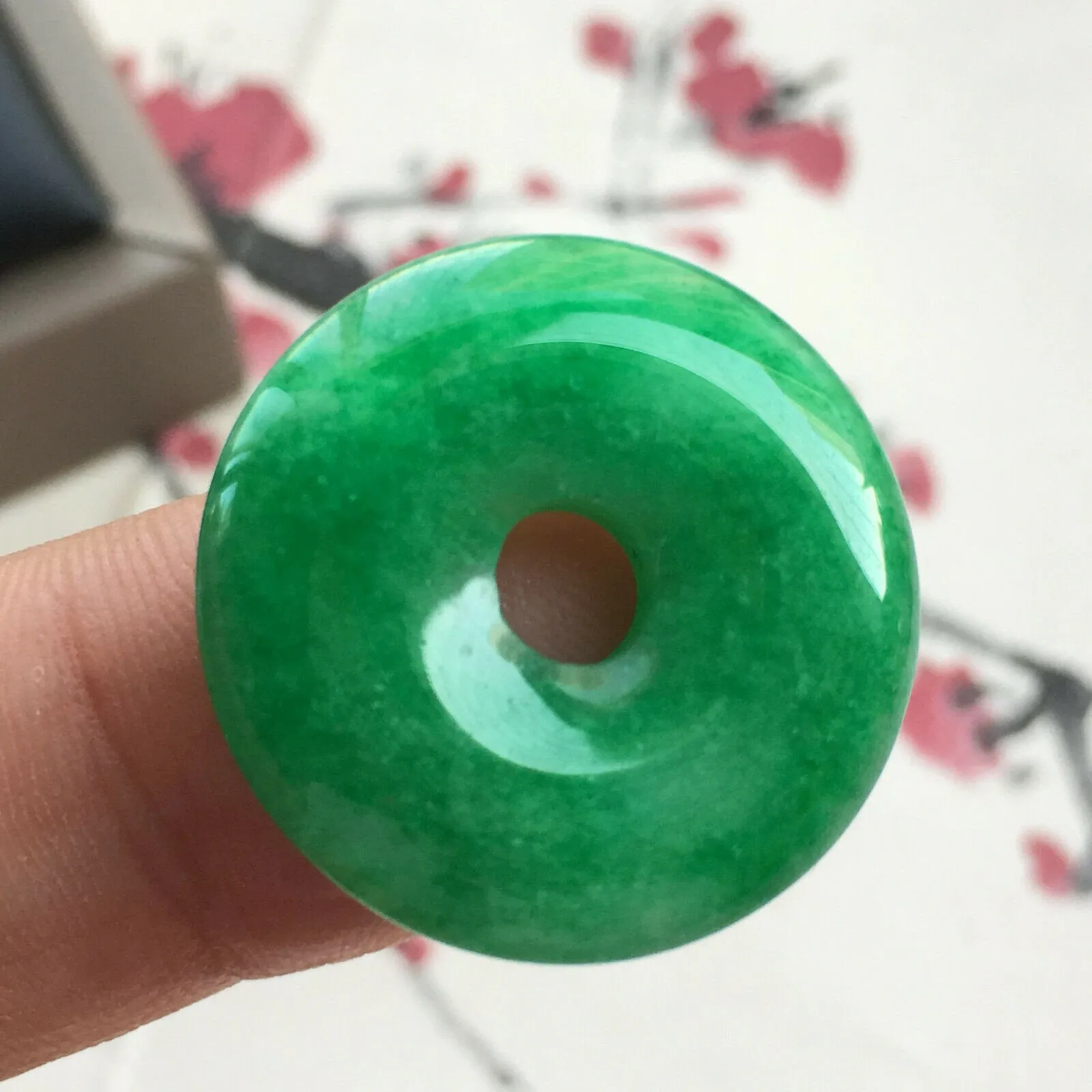10% OFF- Certified Natural Icy Green Jadeite Emerald A Jade HandCarved Donut Safty Pendant A106