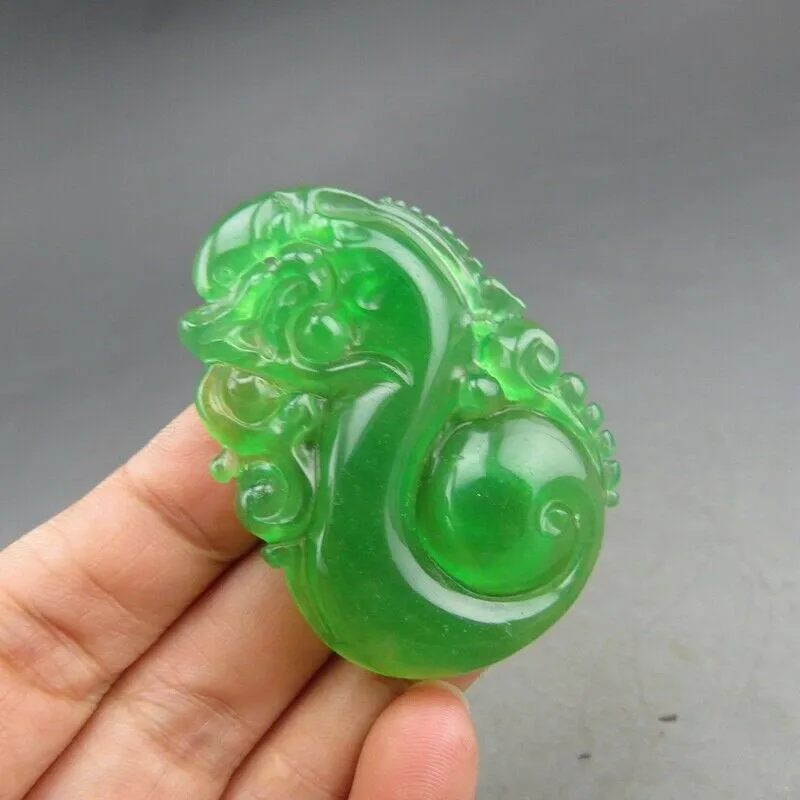 10% OFF- Certified Natural Icy Green Jadeite Emerald A Jade HandCarved Dragon Pendant A85