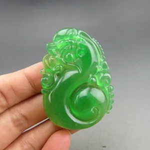 10% OFF- Certified Natural Icy Green Jadeite Emerald A Jade HandCarved Dragon Pendant A85