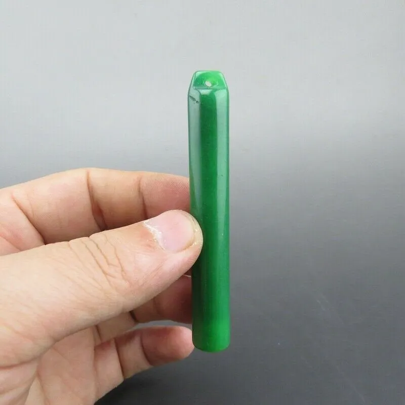 10% OFF- Certified Natural Icy Green Jadeite Emerald A Jade HandCarved Fluid Pipe Pendant A81