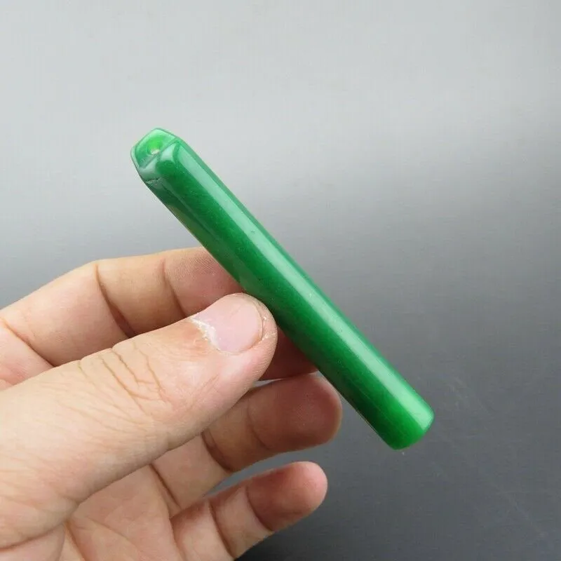 10% OFF- Certified Natural Icy Green Jadeite Emerald A Jade HandCarved Fluid Pipe Pendant A81