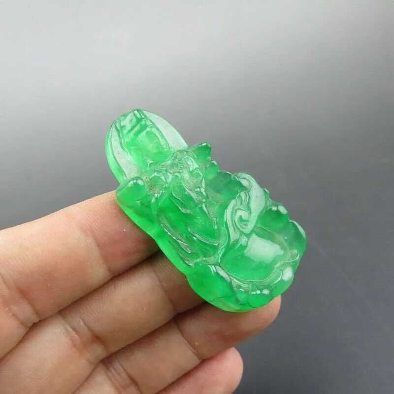 10% OFF- Certified Natural Icy Green Jadeite Emerald A Jade HandCarved Goddess of Mercy Pendant A212