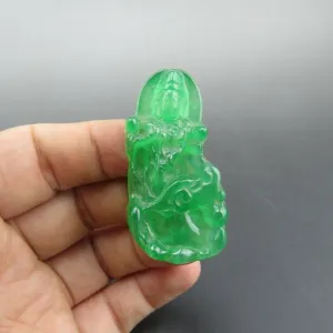 10% OFF- Certified Natural Icy Green Jadeite Emerald A Jade HandCarved Goddess of Mercy Pendant A212