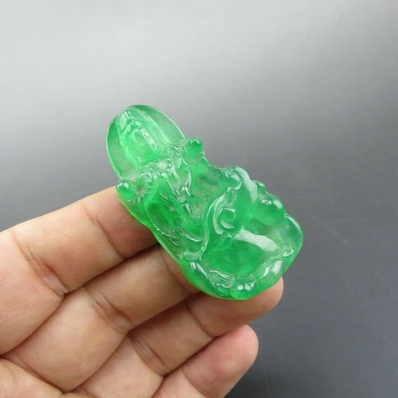 10% OFF- Certified Natural Icy Green Jadeite Emerald A Jade HandCarved Goddess of Mercy Pendant A212