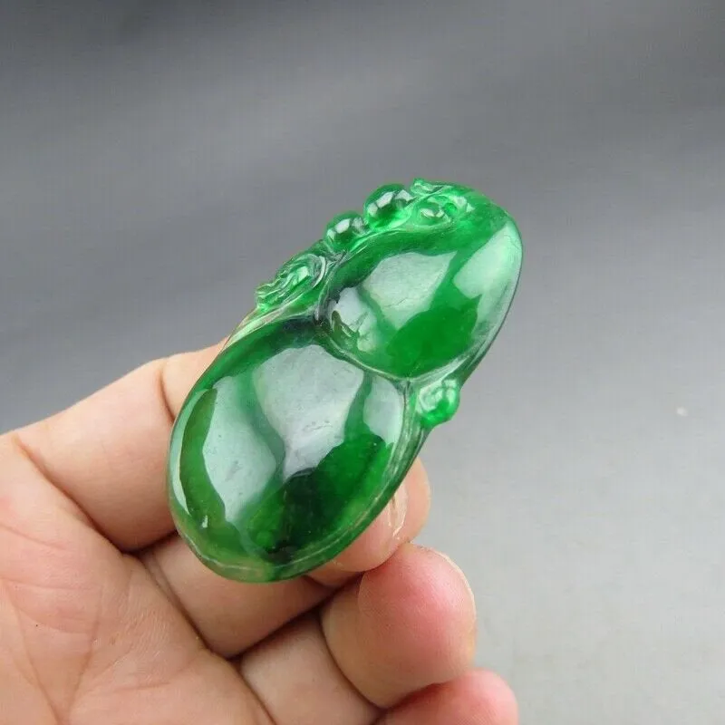 10% OFF- Certified Natural Icy Green Jadeite Emerald A Jade HandCarved Gourd Pendant A83