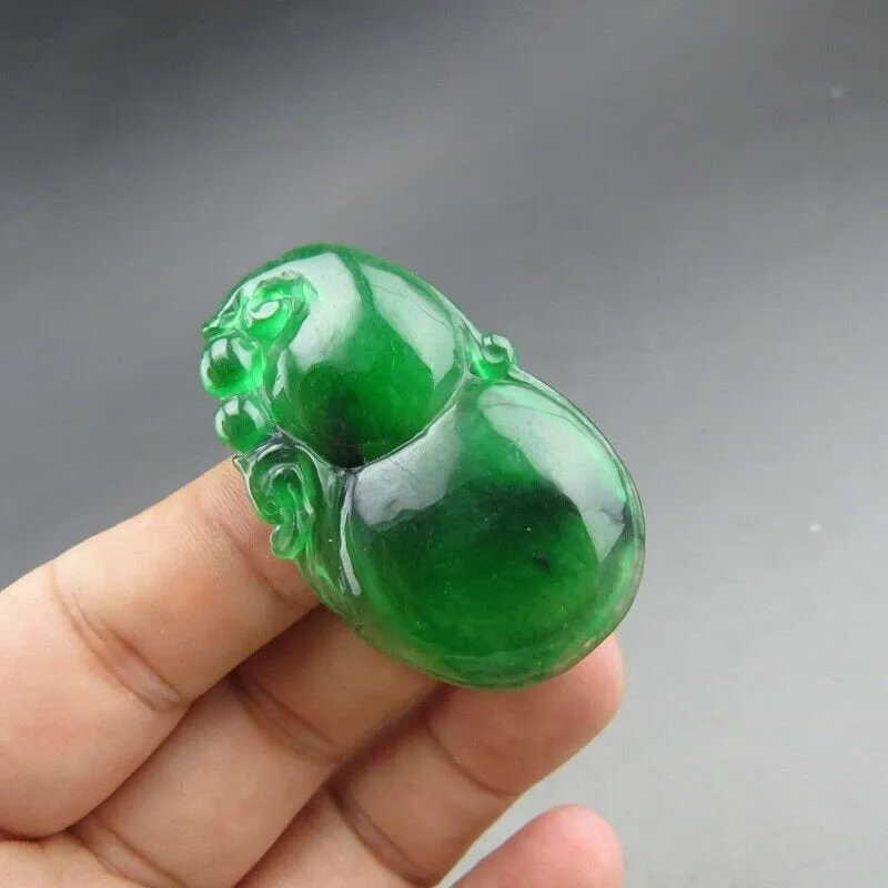 10% OFF- Certified Natural Icy Green Jadeite Emerald A Jade HandCarved Gourd Pendant A83