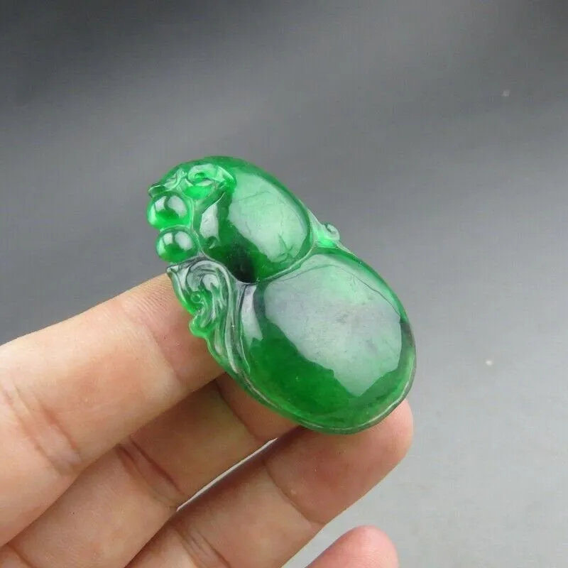 10% OFF- Certified Natural Icy Green Jadeite Emerald A Jade HandCarved Gourd Pendant A83
