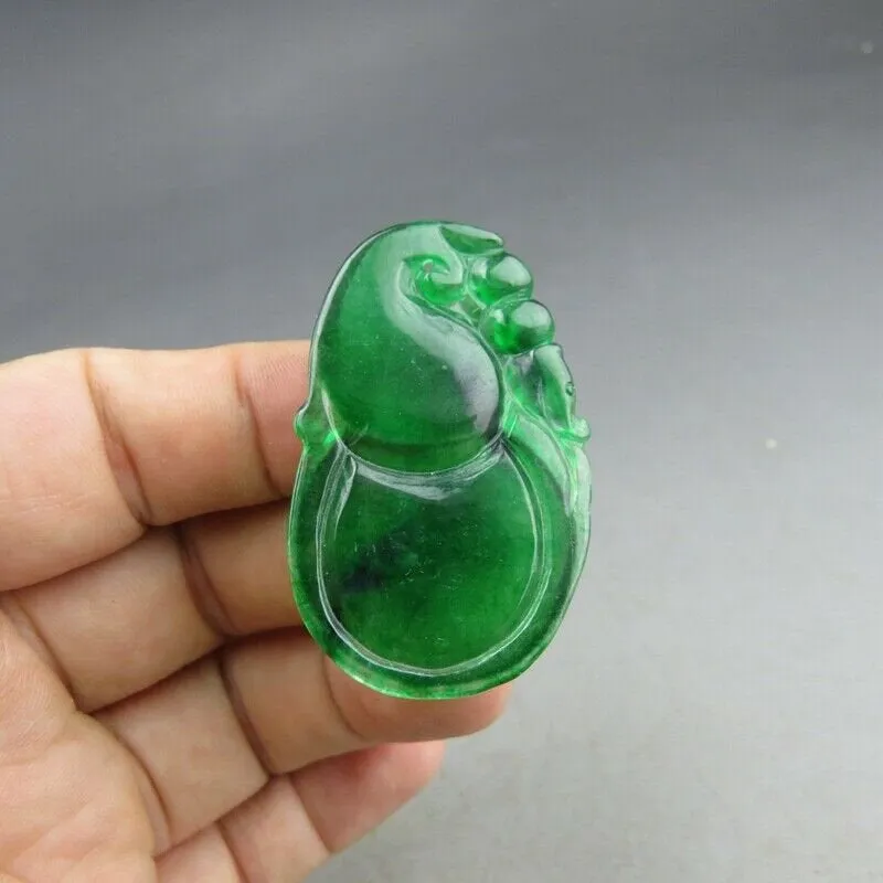 10% OFF- Certified Natural Icy Green Jadeite Emerald A Jade HandCarved Gourd Pendant A83