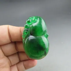 10% OFF- Certified Natural Icy Green Jadeite Emerald A Jade HandCarved Gourd Pendant A83