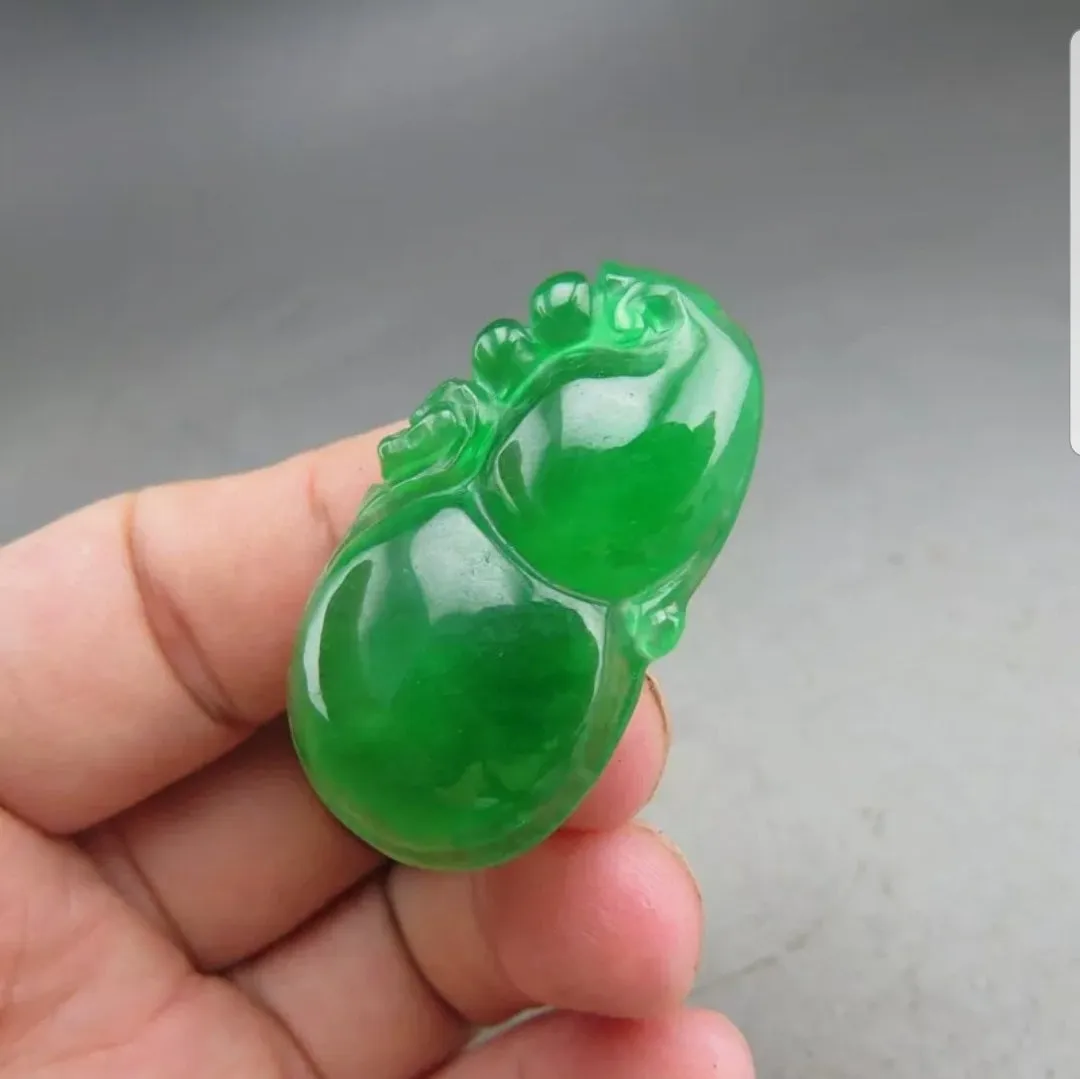 10% OFF- Certified Natural Icy Green Jadeite Emerald A Jade HandCarved Gourd Pendant