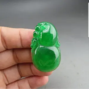 10% OFF- Certified Natural Icy Green Jadeite Emerald A Jade HandCarved Gourd Pendant