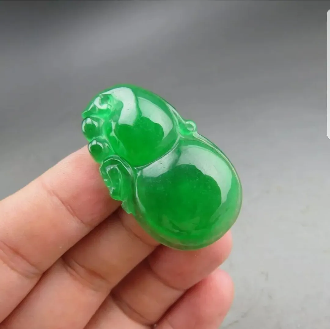 10% OFF- Certified Natural Icy Green Jadeite Emerald A Jade HandCarved Gourd Pendant
