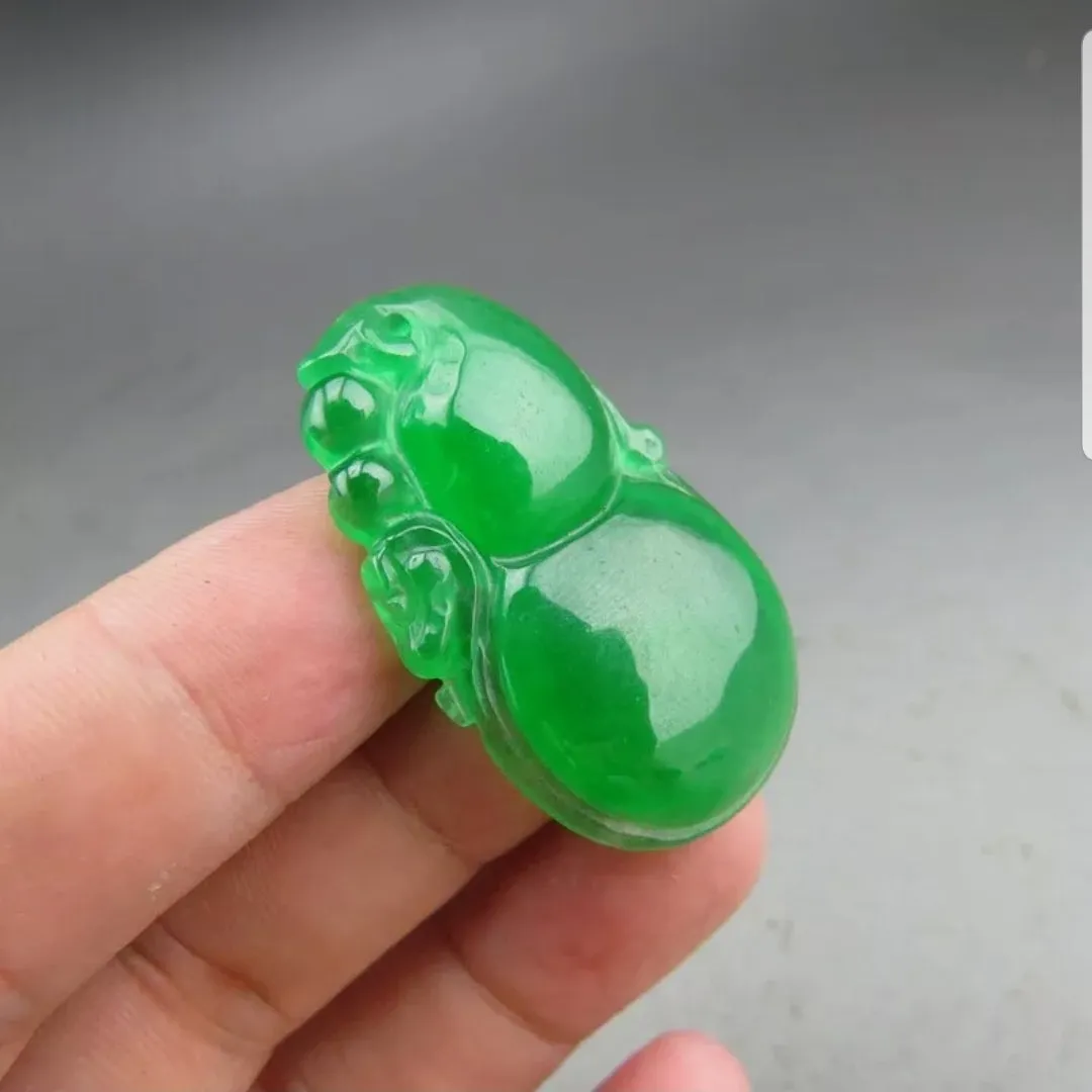 10% OFF- Certified Natural Icy Green Jadeite Emerald A Jade HandCarved Gourd Pendant
