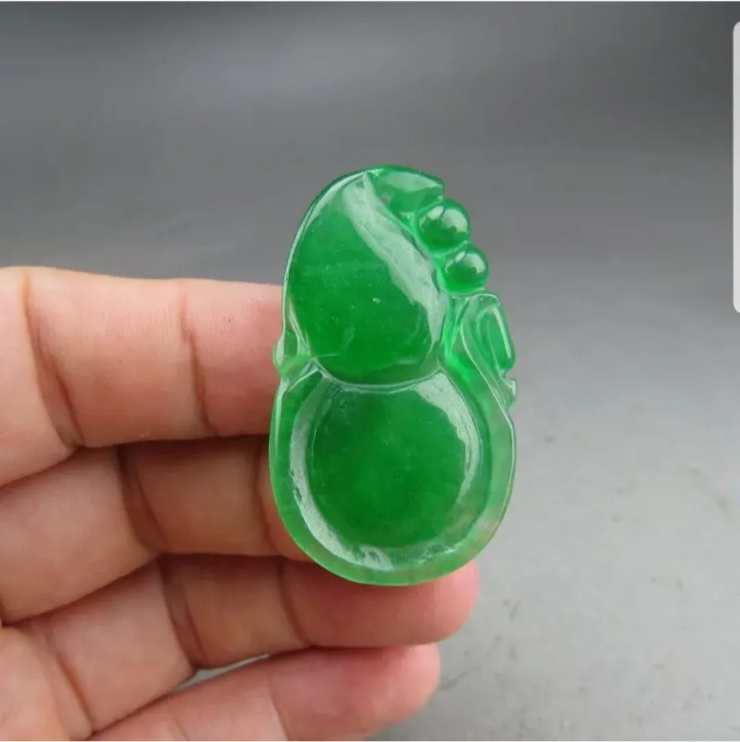 10% OFF- Certified Natural Icy Green Jadeite Emerald A Jade HandCarved Gourd Pendant