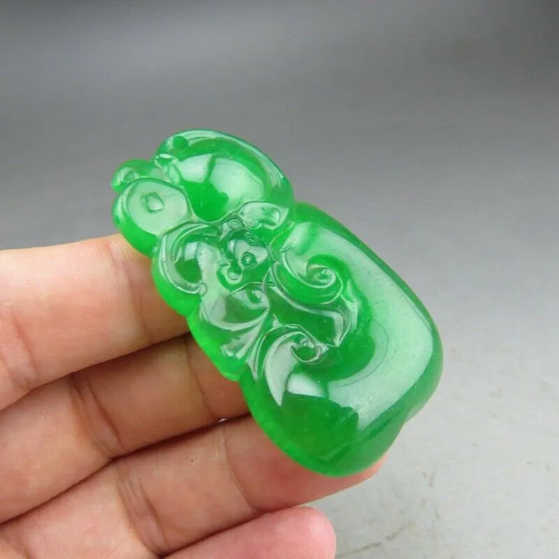 10% OFF- Certified Natural Icy Green Jadeite Emerald A Jade HandCarved Ruyi Pendant A12