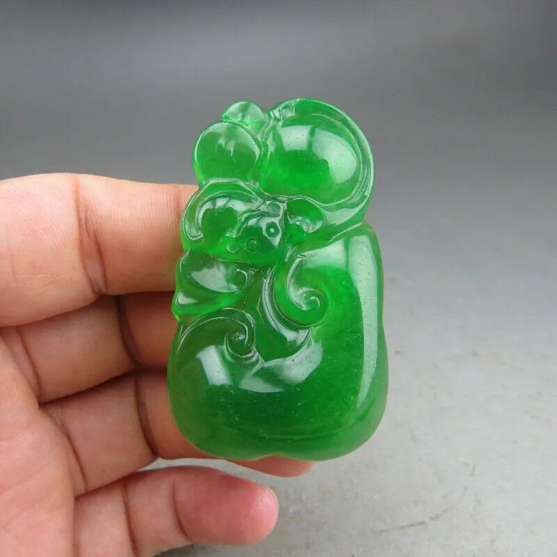 10% OFF- Certified Natural Icy Green Jadeite Emerald A Jade HandCarved Ruyi Pendant A12