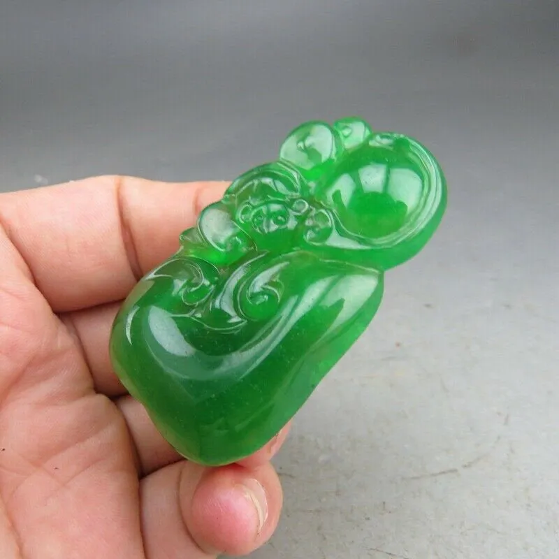 10% OFF- Certified Natural Icy Green Jadeite Emerald A Jade HandCarved Ruyi Pendant A12