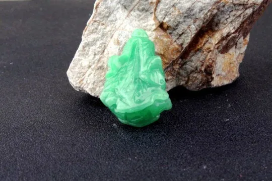 10% OFF- Certified Natural Icy Green Jadeite Emerald A Jade Handcarved Tablet Lucky Cabbage Pendant A0453