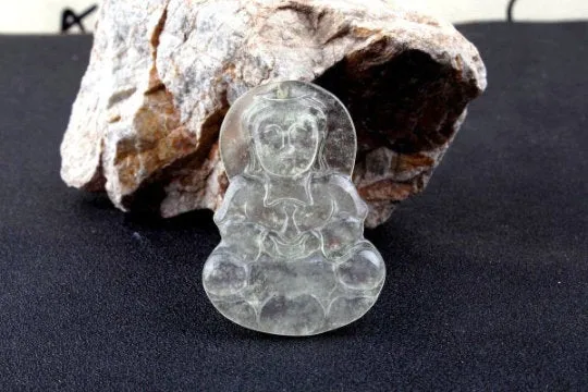 10% OFF- Certified Natural Icy Jadeite Emerald A Jade Handcarved Tablet Guanyin Pendant A2097