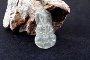 10% OFF- Certified Natural Icy Jadeite Emerald A Jade Handcarved Tablet Guanyin Pendant A2097