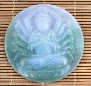 10% OFF- Certified Natural Icy Jadeite Emerald A Jade Handcarved Tablet Guanyin Pendant GA4424