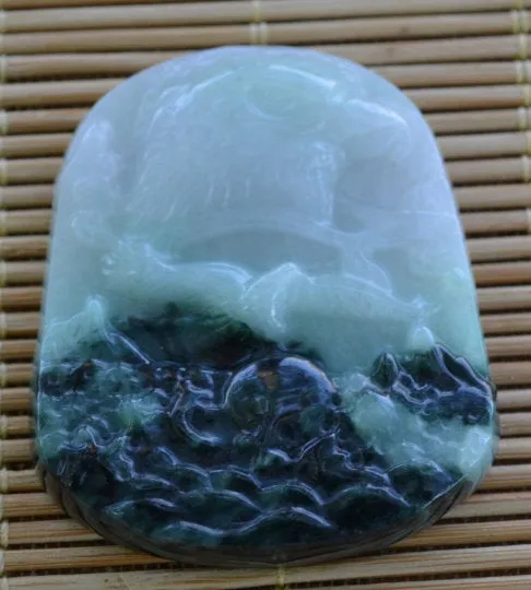 10% OFF- Certified Natural Icy Jadeite Emerald A Jade Handcarved Tablet Lucky Eagle Pendant GS8957