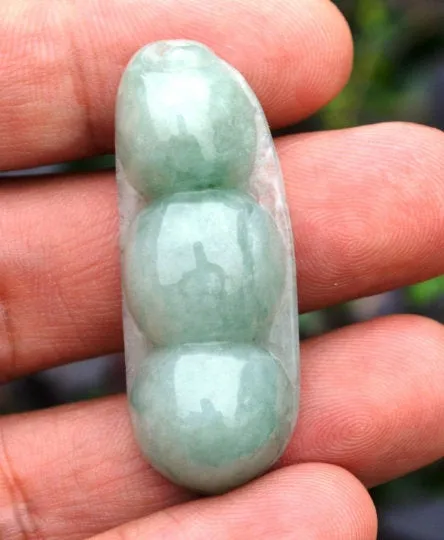 10% OFF- Certified Natural Icy Jadeite Emerald A Jade Handcarved Tablet Translucent Beans Pendant GS7055