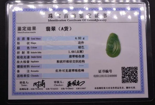 10% OFF- Certified Natural Icy Jadeite Emerald A Jade Tablet Translucent Ruyi Pendant A0990