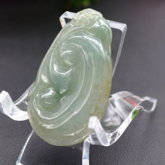 10% OFF- Certified Natural Icy Jadeite Emerald A Jade Tablet Translucent Ruyi Pendant A0990