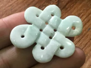 10% OFF- Certified Natural Icy Jadeite Emerald A*Jade HandCarved Auspicious Chinese Knot Pendant X1202