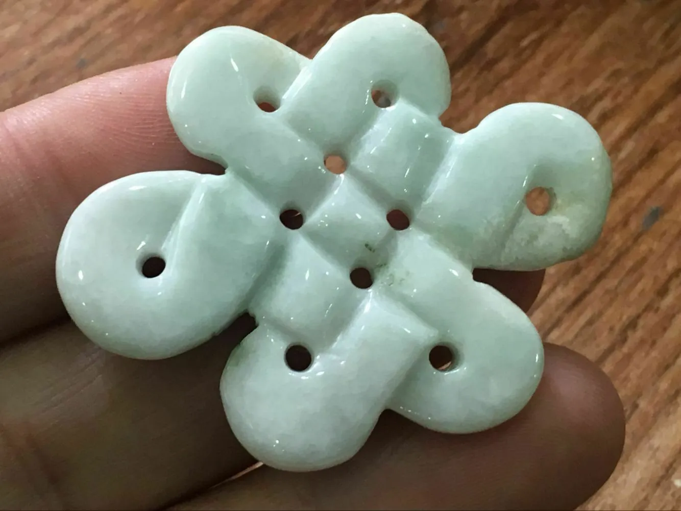 10% OFF- Certified Natural Icy Jadeite Emerald A*Jade HandCarved Auspicious Chinese Knot Pendant X1202