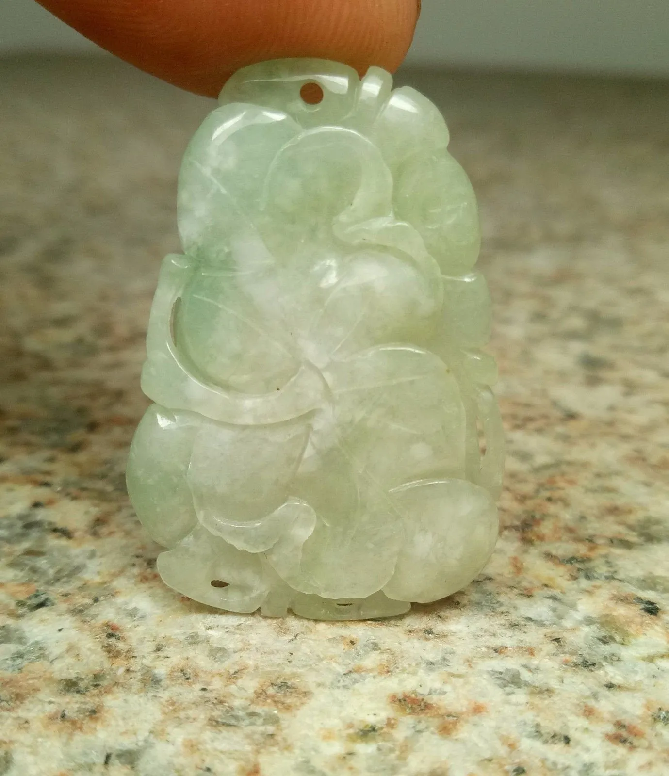 10% OFF- Certified Natural Icy Jadeite Emerald A*Jade HandCarved Bat Fish Lotus Pendant W326